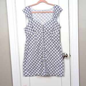 Saylor | Blue Gingham Cap Sleeve Button Front Dress Size Extra Large